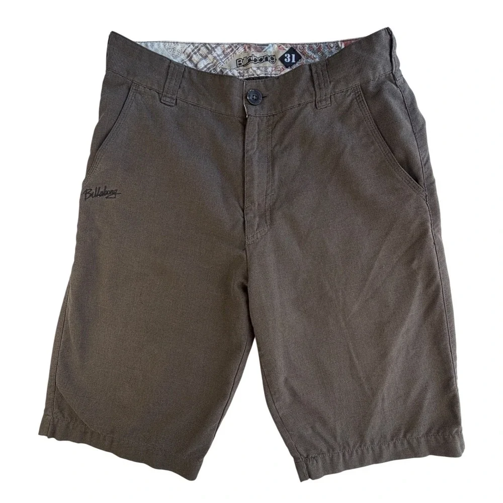 Y2KBillabong Mens Brown Textured Walk Shorts Size 31 Embroidered Logo Surf